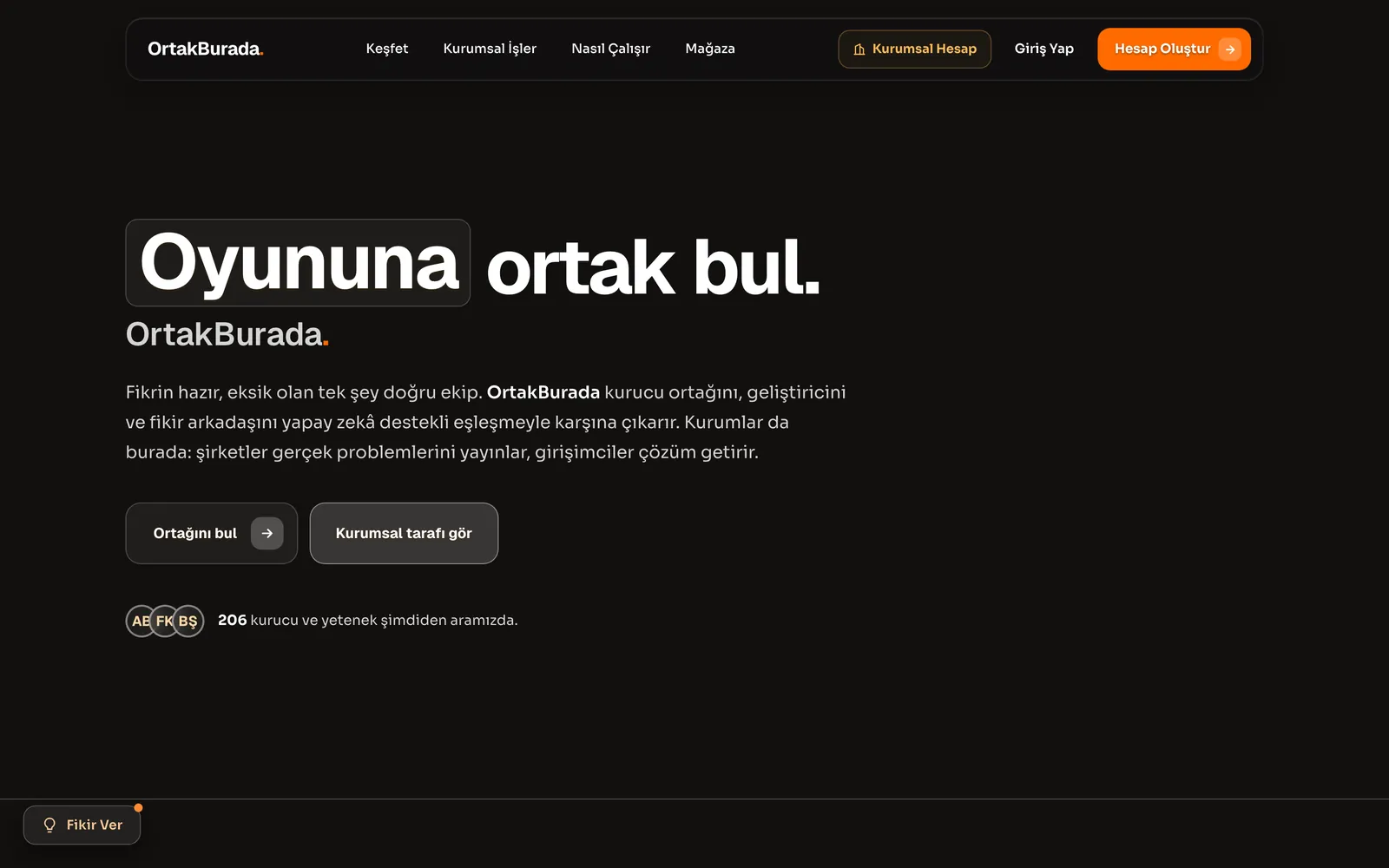 OrtakBurada ana sayfası
